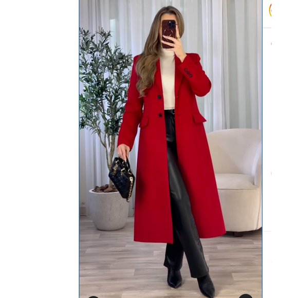 ZARA ZW COLLECTION RED LONG FITTED WOOL COAT XS L REF. 8354/748 - Picture 4 of 12